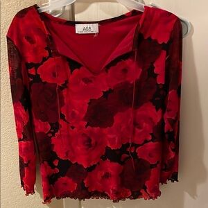 AGB Red and Black Fitted 3/4 Sleeve Blouse